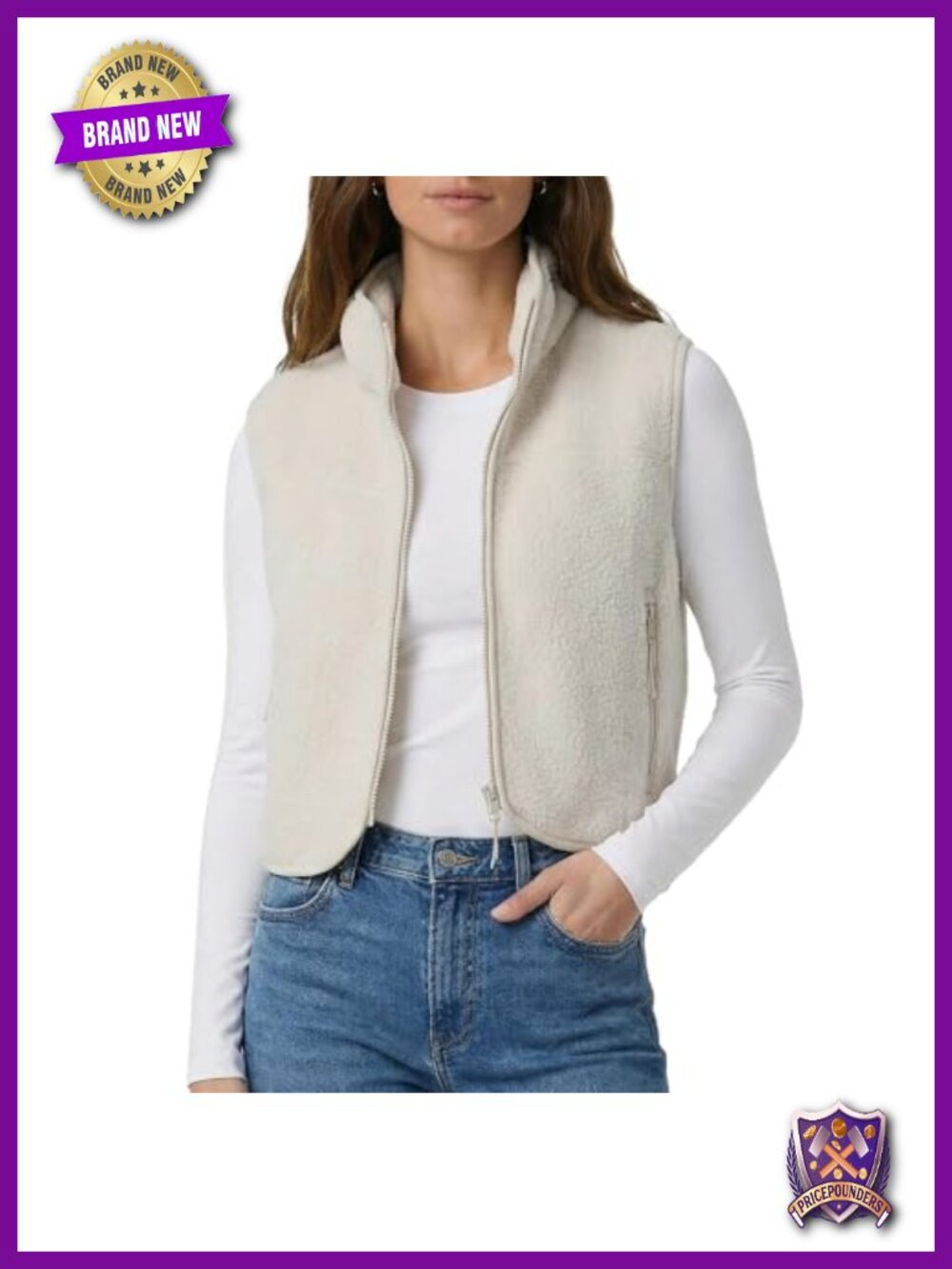 Cropped Sherpa Fleece Vest Sleeveless Zip Up Fuzzy Fall Jacket with Pockets